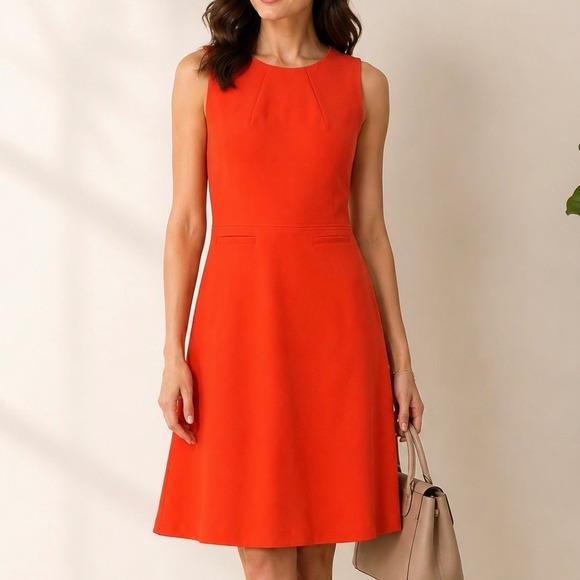 Anne Klein Dresses & Skirts - Anne Klein Bright Orange Fit & Flare Sleeveless Dress Sz 4 Career Chic Polished